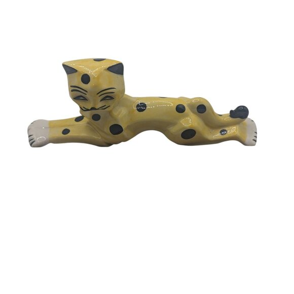 Vtg Handmade Ceramic Yellow & Black Spotted Cat Figurine By Lorna Bailey 12" - Picture 12 of 12
